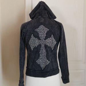 Studded Cross Hooded Jacket - Black